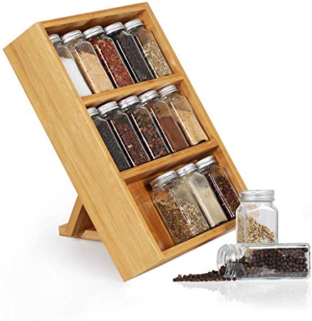 Nandae Spice Rack Bamboo, 15 Jar Bottles Countertop Stand Spice Rack Organizer Shelf with Marketed Labels for Kitchen