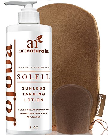 ArtNaturals Sunless Self-Tanner Lotion Set - (8oz - 236ml) - Tanning Lotion with Mitt Creates a Buildable Bronze and Golden Tan with Each Application - Instant Tint for All Skin Types, Light, Fair, Medium and Sensitive