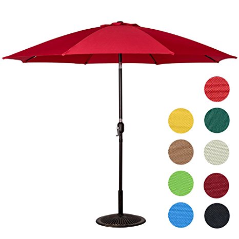 Sundale Outdoor 9 Feet Aluminum Patio Umbrella with Crank and Push Button Tilt, 8 Fiberglass Ribs (Red)