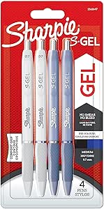 Sharpie S-Gel | Gel Pens | Medium Point (0.7mm) | Frost Blue & White Pearl Barrels | Black & Blue Ink | 4 Count