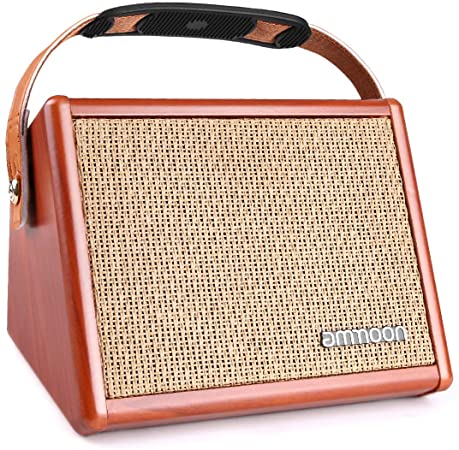 ammoon 15W Portable Acoustic Guitar Amplifier Amp BT Speaker with Microphone Input Supports Volume Bass Treble Control Reverb Effect Built-in Rechargeable Battery
