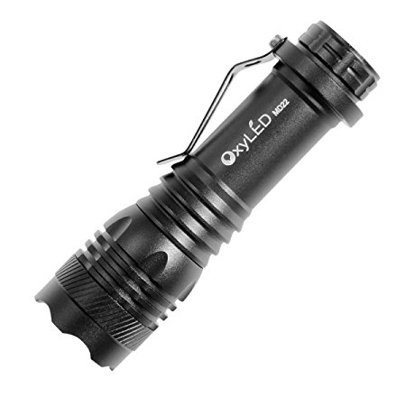 OxyLED LED Flashlight Torch MD22, High-Lumen, ZOOM, Waterproof, Focus Adjustable, 50000 Hour Cree LED Torch, Industrial Grade, 14500 Rechargeable Li-ion Battery, 2 Brightness Levels Plus Strobe