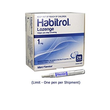 Habitrol 1mg Nicotine Lozenge Mint Flavor 216 Lozenges and MaxxGel Teeth Whitening Pen (1mg)