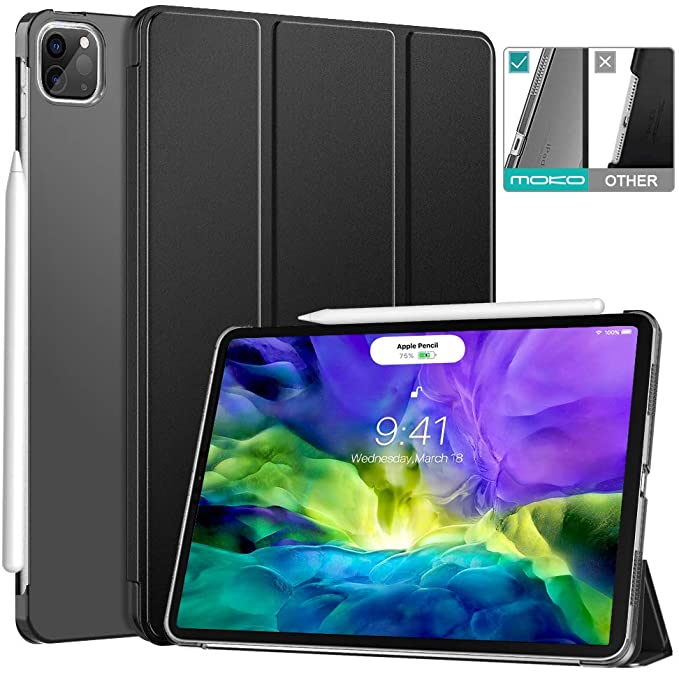 MoKo Case Fit iPad Pro 11 2nd Gen 2020 & 2018 [Support Apple Pencil Charging] Slim Lightweight Translucent Shell Protective Smart Cover Case Fit iPad Pro 11" 2020/2018 - Black (Auto Wake/Sleep)