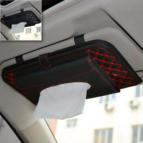 E-PRANCE New Double-Deck Auto Car Visor CD/DVD Bag Storage Holder/Tissue Bag,Red Black