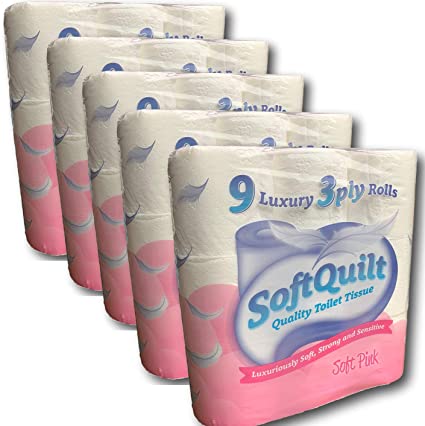 5 Packs of 9 of 3 Ply Soft Bathroom Bulk Pack Toilet Roll Quilted