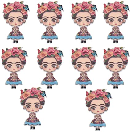 Acxico 10Pcs Kawaii Miniatures Character Cartoon Girl Resin Acrylic Flatback Planar Cabochons Accessories for Lots DIY Decoration Crafts Accessories