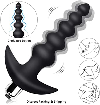 Vibrating Anal Beads Butt Plug - Flexible Silicone 10 Vibration Modes Graduated Design Anal Sex Toy Waterproof Bullet Vibrator for Men, Women and Couples
