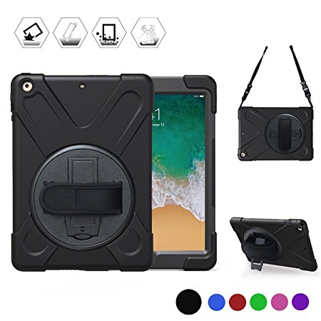 iPad Air Case [1st generation], TSQ Heavy Duty, 2013 Release Rugged Protective Case with Hand Grip, Shoulder Strap & 360 Degree Rotating Kickstand, A1474 For Kids Apple iPad 5 Tablet Cover Black