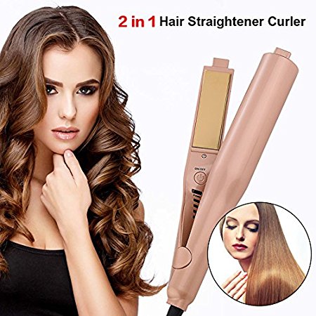 Hair Straightener Irons,Hann 2 in 1 Ceramic Styling Salon Tools Professional Hair Straightener & Hair Curler (2 in 1 Hair Straightener, Rose-gold)