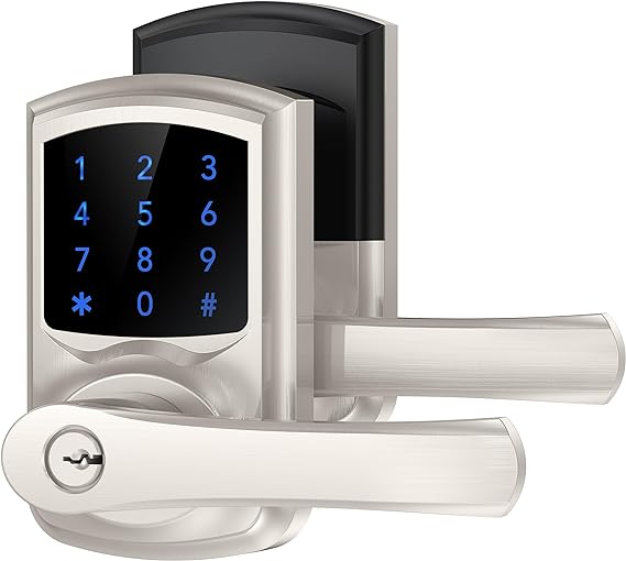 Signstek Digital Electronic Touchscreen Keypad Security Entry Door Lock for Left or Right Door Handle with Hidden Mechanical Key (Satin Nickel)