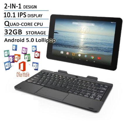 RCA Viking Pro Flagship Black Edition 10.1 Touchscreen 2 In 1 Tablet Laptop, Detachable Keyboard, Free Office Moblie APP, Quad-Core Processor,32G storage, IPS Display, Android 5.0 Lollipop