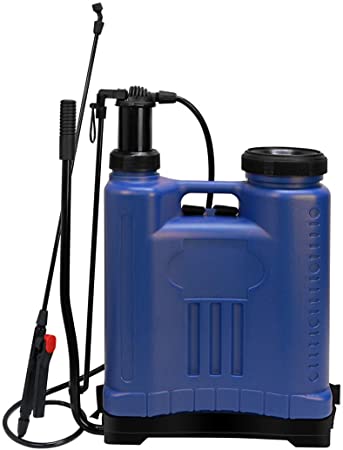 Flesser 5 Gallon Backpack Sprayer for Lawn and Garden Care with 4 Spraying Nozzles, Knapsack Pump Manual Sprayer with Lock Down Feature, Blue