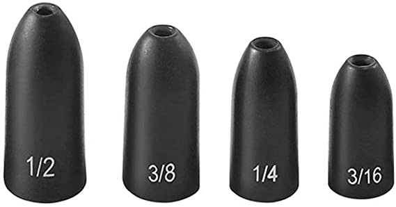 Fishfun Tungsten Bullet Weights for Fishing, 3/8oz, 1/2oz, 1/4oz, 3/16 oz, Black Anodized Worm Weights Sinkers Kit, Sizes Laser-Engraved, No Abrasion, Never Chip and Sensitive