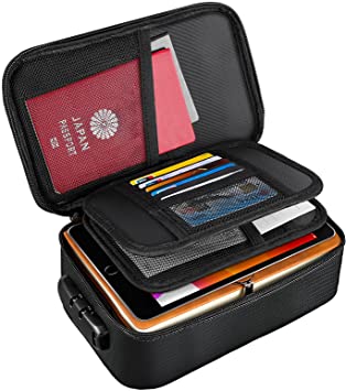 Moko Fireproof Document Bag, Small Fireproof Documents Safe Organizer with Lock - Fireproof & Water-Resistant 3-Layer File Storage Case for Important Files丨Money丨Cards丨Certificates丨Passport, Black