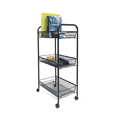 Mind Reader 3-Tier All Purpose Rolling Utility Cart, Books, Desk Supples, Office Supplies, Black