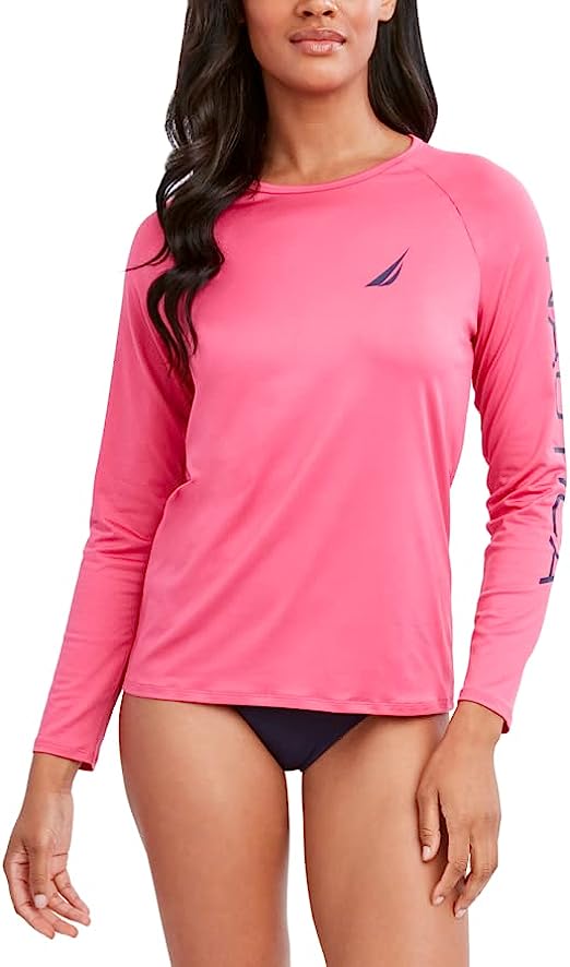 Nautica Women's Standard Long Sleeve Rashguard UPF 30  Uv Sun Protection Swim Shirt