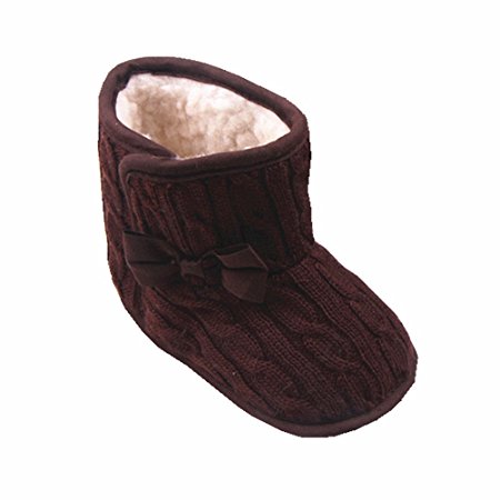 Zerowin Baby Toddler Girls Fleece Woollen Fur Knitted Bowknot Snow Boots Warm Winter Soft Shoes (12-18 Months, Coffee)
