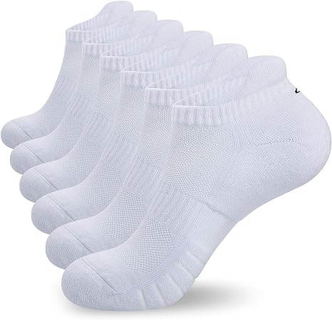 anqier 6 Pairs Mens Running Socks, Cushioned Walking Socks Anti-Blister Trainer Socks for Men Women Ladies Cotton Ankle Low Cut Breathable Sports Socks