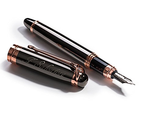 F. Salvatore Fountain Metal Pen - with Medium Metal Nib and Ink Refill Converter Excellent for Calligraphy Writing Experience … (Gun Powder Black and Rose Gold)