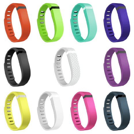 Henoda 11PCS Replacement Bands with Metal Clasps for Fitbit Flex Wireless Activity Sleep Wristband, Set of 11 with 12 Piece Colorful Silicon Fastener Ring