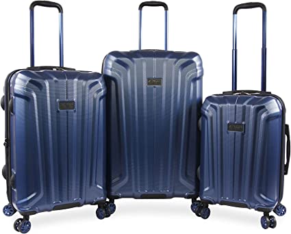 Original Penguin Gibson 3 Piece Set Expandable Suitcase with Spinner Wheels, Metallic Blue