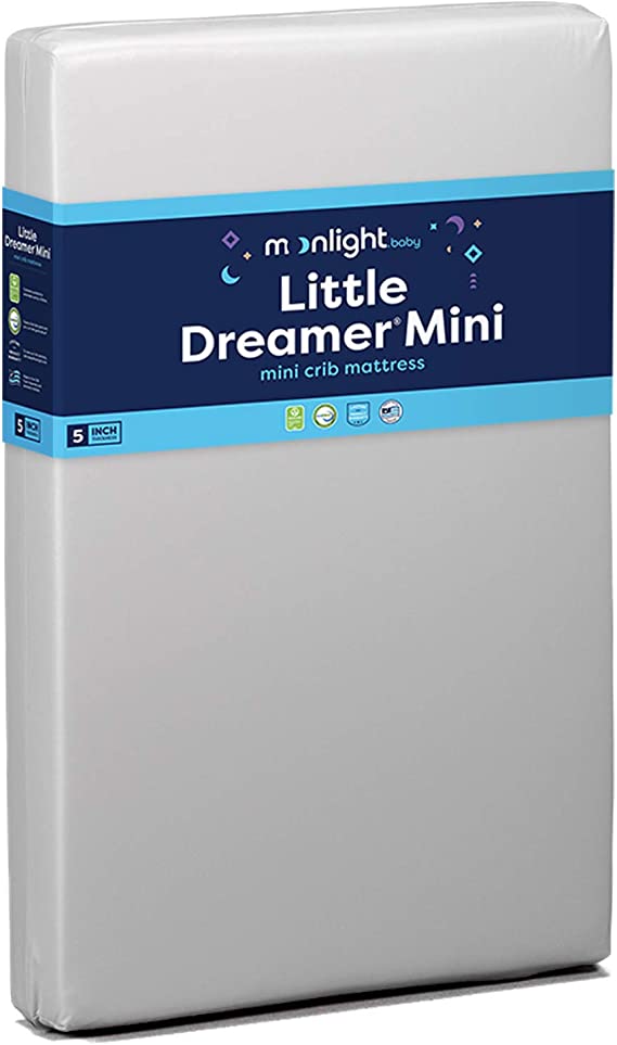 Moonlight Slumber Little Dreamer Dual Sleep Surface 5" Mini Crib Mattress - Waterproof, Hypoallergenic, Lightweight Porta Crib Mattress with Extra Firm Infant Side and Plush Toddler Side (38x24x5")