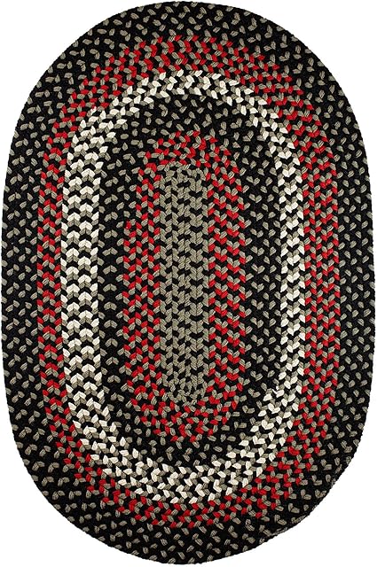 Super Area Rugs Homespun Braided Rug Indoor Outdoor Rug Textured Durable Patio Deck Carpet, Black & Red, 8' X 11' Oval