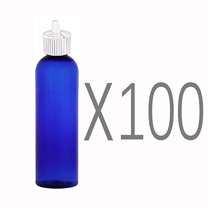 MoYo Natural Labs 4 oz Squirt Bottles, Squeezable Empty Travel Containers, BPA Free PET Plastic for Essential Oils and Liquids, Toiletry/Cosmetic Bottles (Neck 20-410) (Pack of 100, Blue)