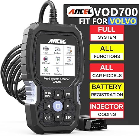 ANCEL VOD700 All System OBD2 Scanner Fits for Volvo Car Code Reader Full Function Diagnostic Scan Tool ABS Bleeding Injector Oil ETC SRL BMS EPB TPMS Reset Tool