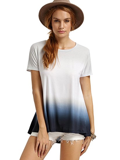 ROMWE Women's Tunic Swing T-Shirt Dress Short Sleeve Tie Dye Ombre Dress