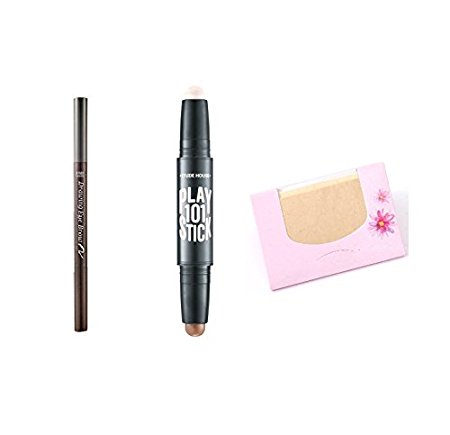 Bundle - Etude House Play 101 Stick (#Contour Duo)   Etude House Drawing Eye Brow #1 Dark Brown   SoltreeBundle Natural Hemp Paper 50pcs