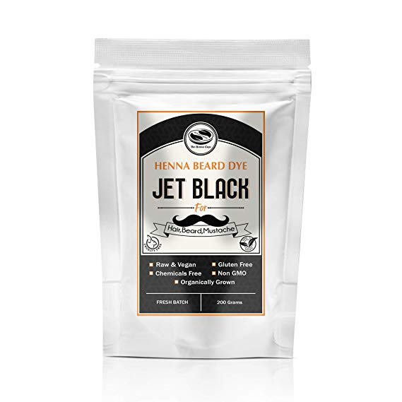 Jet Black Henna Beard & Hair Dye for Men-100% Chemical Free & Natural for Hair, Beard, Mustache- 2 Step Process (1 Pack, Jet Black)
