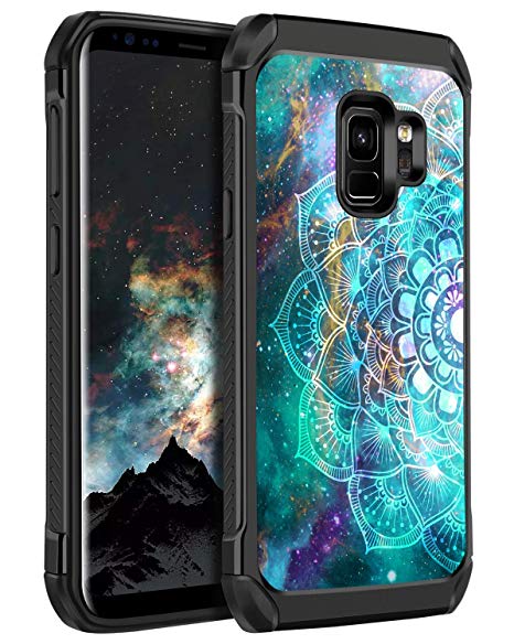 Galaxy S9 Case, BENTOBEN 2 in 1 Slim Shockproof Hybrid Hard PC Cover Soft Rubber Bumper Dual Layer Anti-Slip Luminous Noctilucent Protective Phone Cases for Samsung Galaxy S9, Mandala in Galaxy