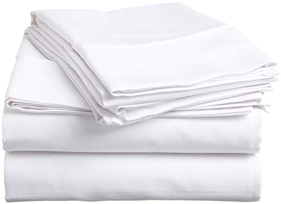 British Choice Linen Egyptian Cotton 4 PCs Sheet Set 600-Thread-Count Sateen Small Double ( 30 CM) Pocket Depth, White Solid ( One Flat Sheet, One Fitted Sheet & Two Pillowcover )