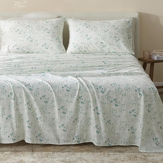 100% Turkish Cotton Twin Flannel Sheets Set | Blue Floral, Farmhouse, Soft Flannel Sheets | Warm, Double Brushed Bed Sheets (Twin, Abstract Floral - Blue)