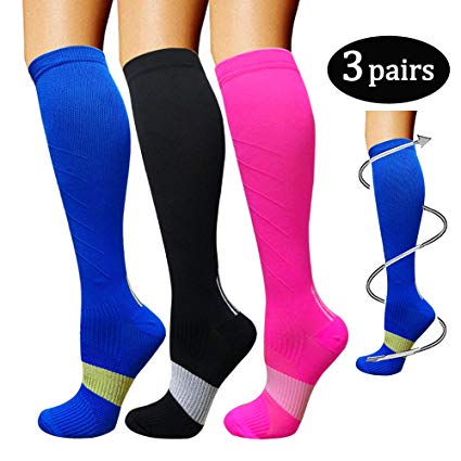 Compression Socks 3 Pairs For Women & Men-Best Compression Stockings For Running - 15-20mmHg