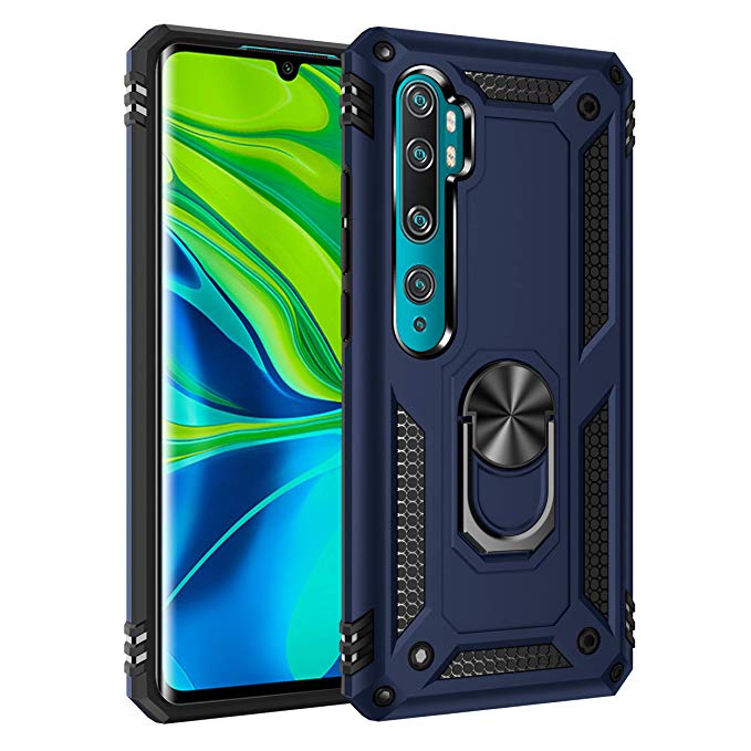 DAMONDY Xiaomi Mi Note 10 Case | Military Grade | Heavy Duty | Dual Layer Kickstand | 360 Ring Holder | Defender Hybrid | Hard Cover | Phone Rugged Case Compatible with Xiomi Mi Note 10 Pro -Blue
