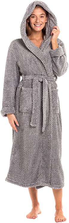 Alexander Del Rossa Women's Warm Fleece Winter Robe with Hood, Long Plush Hooded Bathrobe