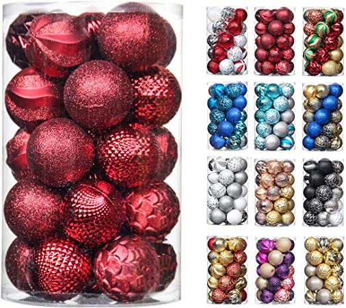 Moonet 31pcs 70mm & 50mm Christmas Decoration Balls Shatterproof Colorful Balls Ornaments for Festival Wedding Home Party Decors Xmas Tree Hanging (Red & Burgundy)