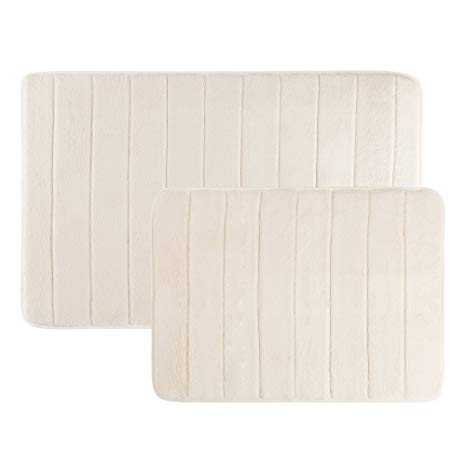 Memory Foam Bath Mats, Non Slip and Fast Dry 2 Piece Bathroom Mat Set- Absorbent Hydro Grip Designed Bath Rug By Bedford Home (Ivory)