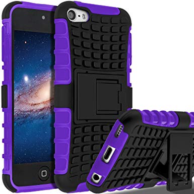 iPod Touch 7 Case,iPod Touch 6 Case,iPod Touch 5 Case, SLMY(TM) Heavy Duty Dual Layer Shockproof Hybrid Rugged Cover Case with Built-in Kickstand for Apple iPod Touch 5 / 6 / 7 Purple