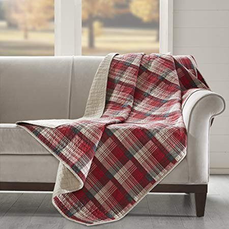 Woolrich Tasha Luxury Quilted Throw Red 50x70   Plaid Premium Soft Cozy 100% Cotton For Bed, Couch or Sofa