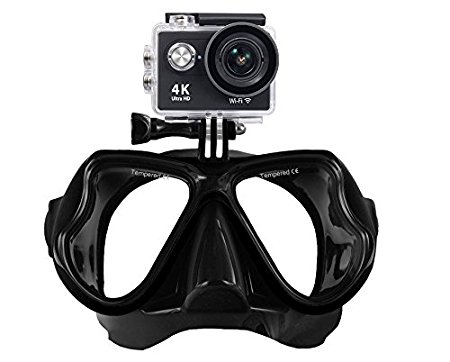 LINKIM Diving Mask with Gopro Mount Thumbscrew and Protective Case - Tempered Glass Lens - Flexible Silicone - Underwater Swimming Scuba Free Diving Snorkeling Mask