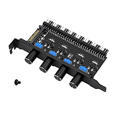 SinLoon 4 Knob Cooling Fan Speed Controller PC 8 Channels Fan Hub for CPU Case HDD VGA PWM Fan PCI Bracket 12V Fan Control- SATA Power Supply (SATA 4 Knob)