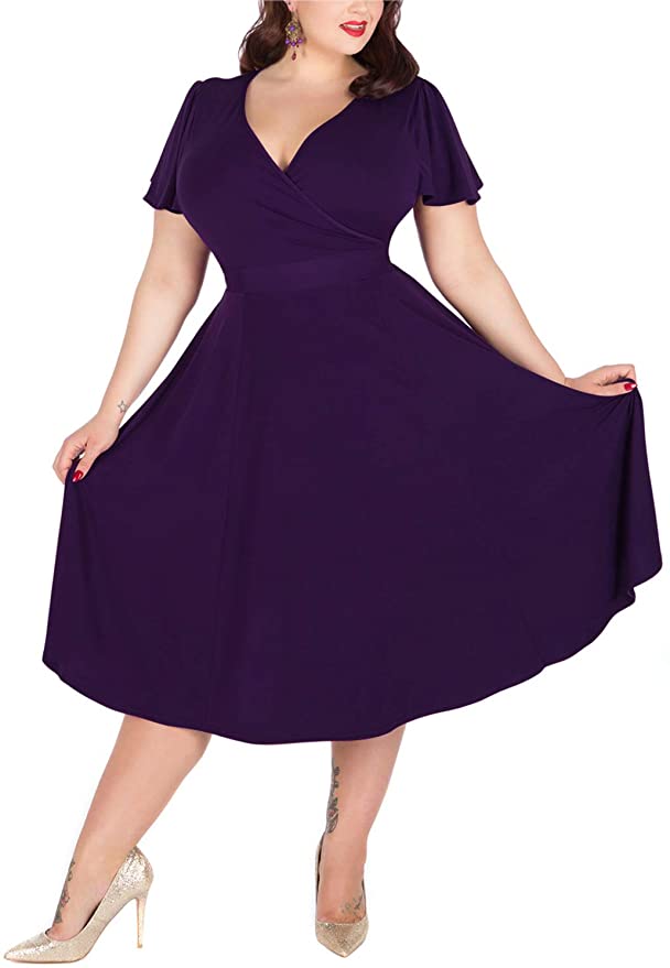 Nemidor Women's V-Neckline Stretchy Casual Midi Plus Size Bridesmaid Dress