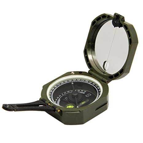 Ueasy Lightweight and Durable Transit Pocket Plastic Compass for Surveyors Foresters Military Green