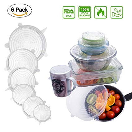 MarlaMall 6 Pack Silicone Stretch Lids Seal Food Stretch Wrap Reusable Cover Lids,Heat Resistant,Fit Various Sizes and Shapes of Containers