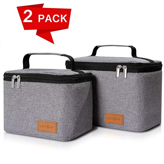 Lifewit Insulated Lunch Box Lunch Bag for Men/Women/Kids, Thermal Bento Bag for Office/School/Picnic, Grey [2 Packs]