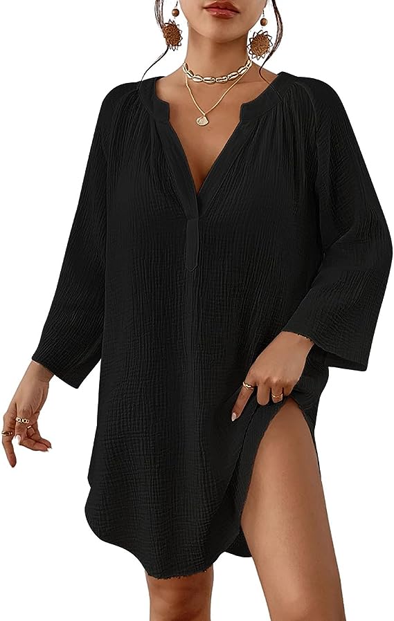 Bsubseach Swimsuit Coverup for Women V Neck Beach Swimwear Cover Up Top Beach Outfits